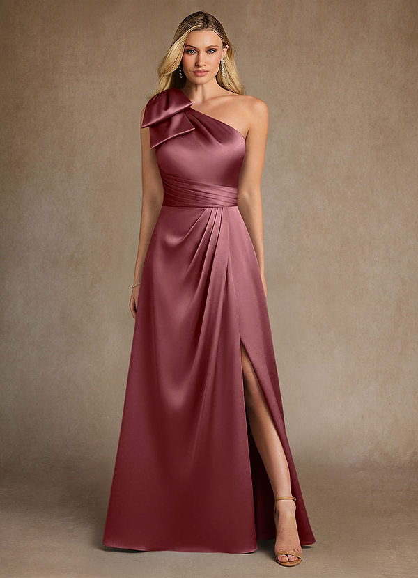 Azazie Easton Brautmutterkleider A-Linie One-Shoulder Stretch-Satin Kleid Wüstenrose image1