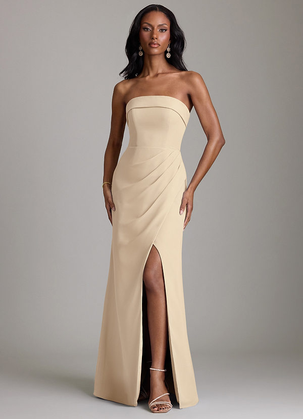 Azazie Aretha 신부 들러리 드레스 A라인 스트랩리스 쉬폰 바닥 길이 드레스 image1