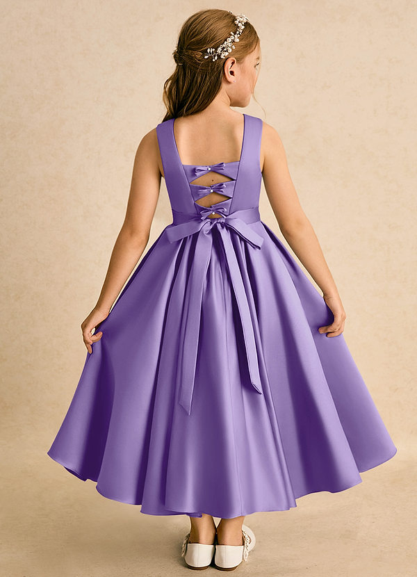 Azazie Junebuj Robes de Fillette d'Honneur Robe Princesse en Mat Satiné Plissée Tahiti image1