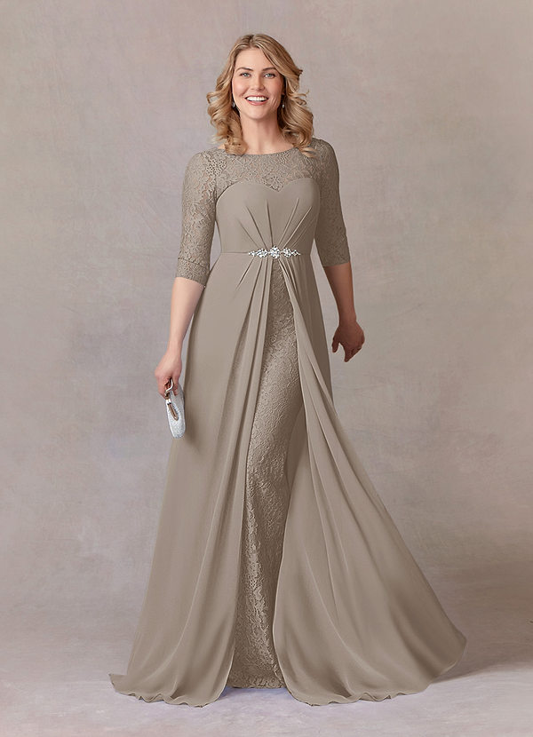 Azazie Leonine Mother of the Bride Dresses A-Line Scoop lace Chiffon Floor-Length Dress image1
