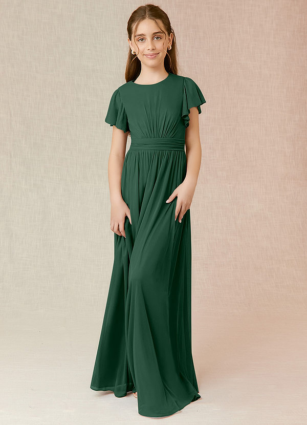 Azazie Mosley A-Line Ruched Mesh Floor-Length Dress image1