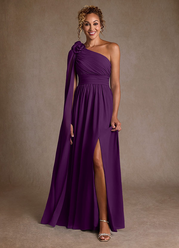Azazie Lancaster Mother of the Brides Dresses Grape A-Line One Shoulder Chiffon Dress image1