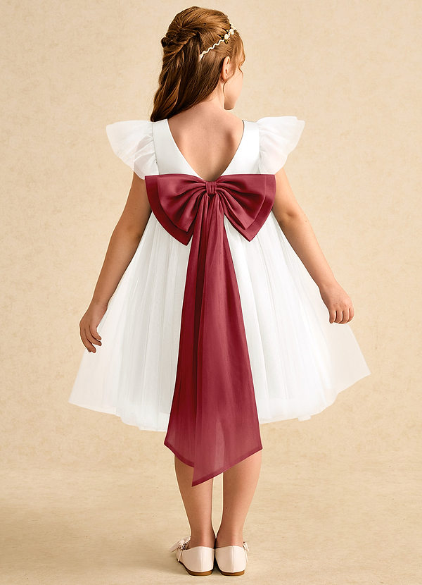 Azazie Munchkin Flower Girl Dresses Ivory Pomegranate A-Line Bow Tulle Dress image1