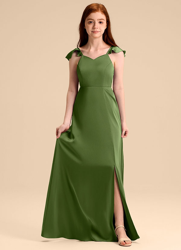 Azazie Everett Junior Juniper A-Line Bow Stretch Satin Dress image1