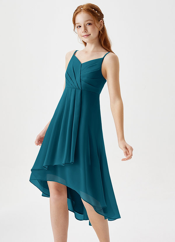 Azazie Mariam Junior Ink Blue A-Line Pleated Chiffon Dress image1