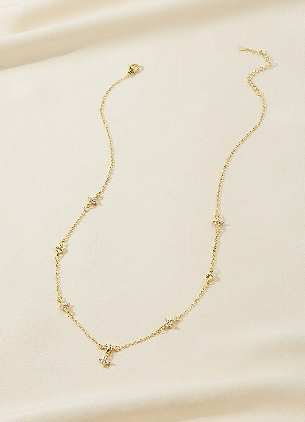 Four-leaf Flower Drop Zircon Necklace front