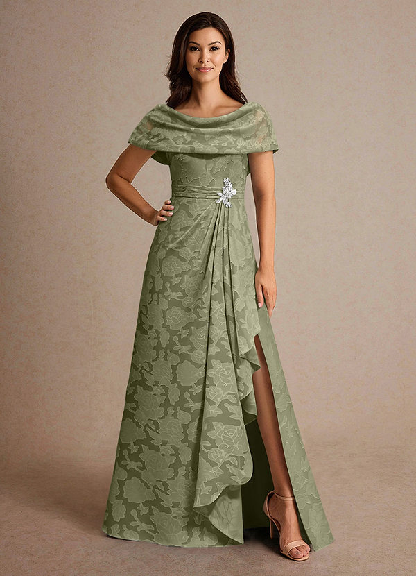 Azazie Branford Brautmutterkleider A-Linie Plissee Blumen-Burnout Kleid Pistazie image1