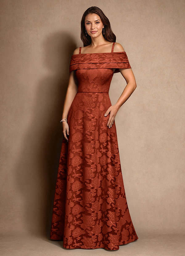 Azazie New Britain Moeder van de Bruid Jurken A-Lijn Jurk van Bloemen Burn-out Geplooid Kastanjebruin image1