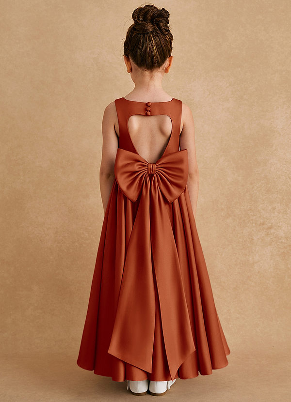 Azazie Bettie Flower Girl Dresses Paprika A-Line Bow Matte Satin Dress image1