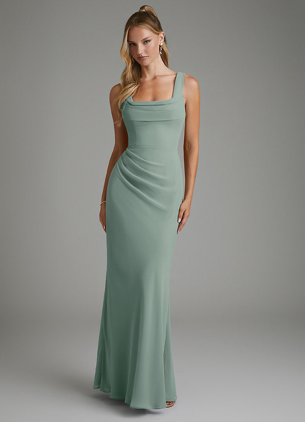 Azazie Asa Bridesmaid Dresses Silver Sage Sheath Corset Chiffon Dress image1
