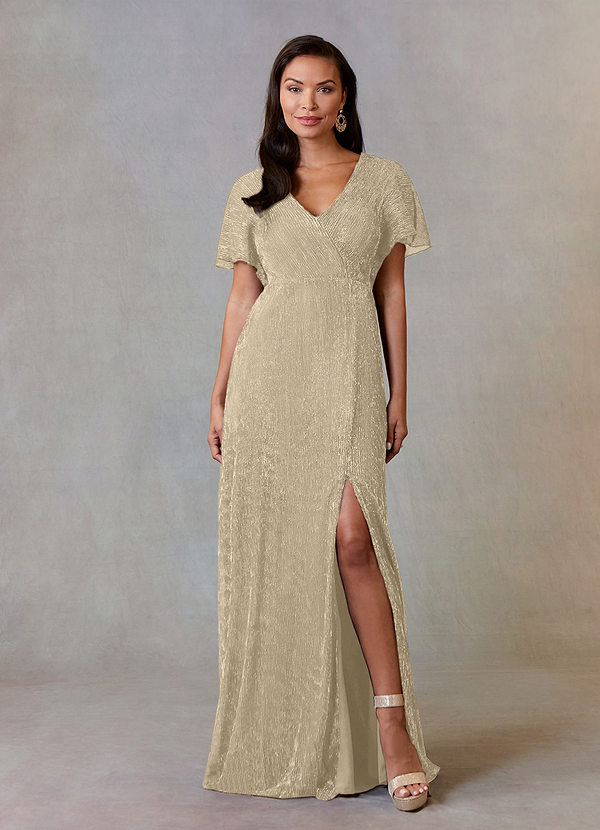 Upstudio Yuma Mother of the Bride Dresses Champagne A-Line Metallic Mesh Dress image1