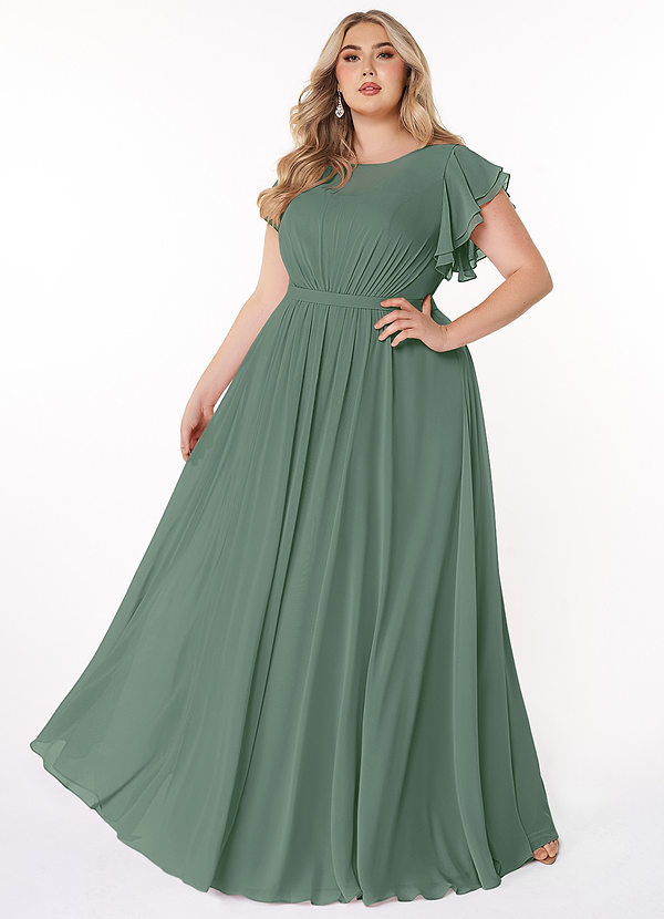 Azazie Daphne Modest Bridesmaid Dresses A-Line Ruffled Chiffon Floor-Length Dress image1