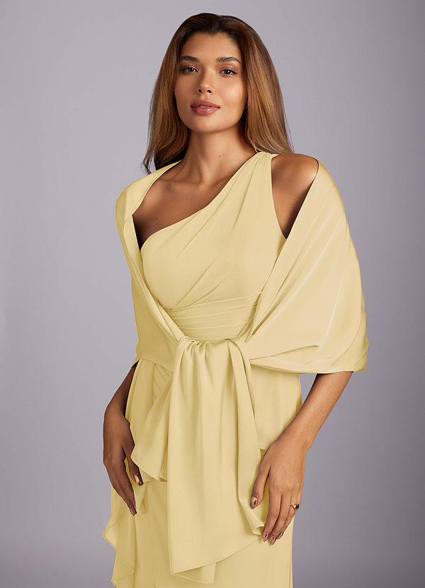 front Azazie Matching Color Aleena Stretch Satin Shawl