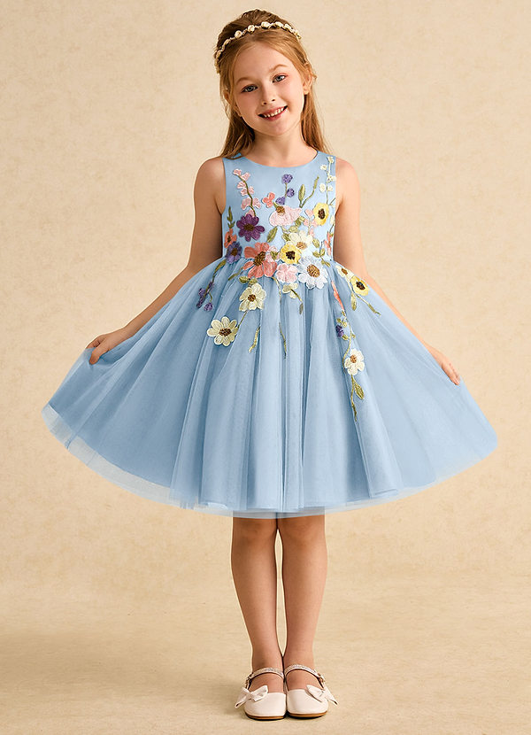 Azazie Prima Flower Girl Dresses Powder Blue A-Line Bow Tulle Dress image1