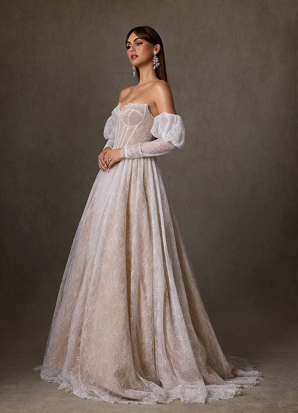 Azazie Sienna Wedding Dresses Diamond White Nude A-Line Sweetheart Neckline Lace Dress image1