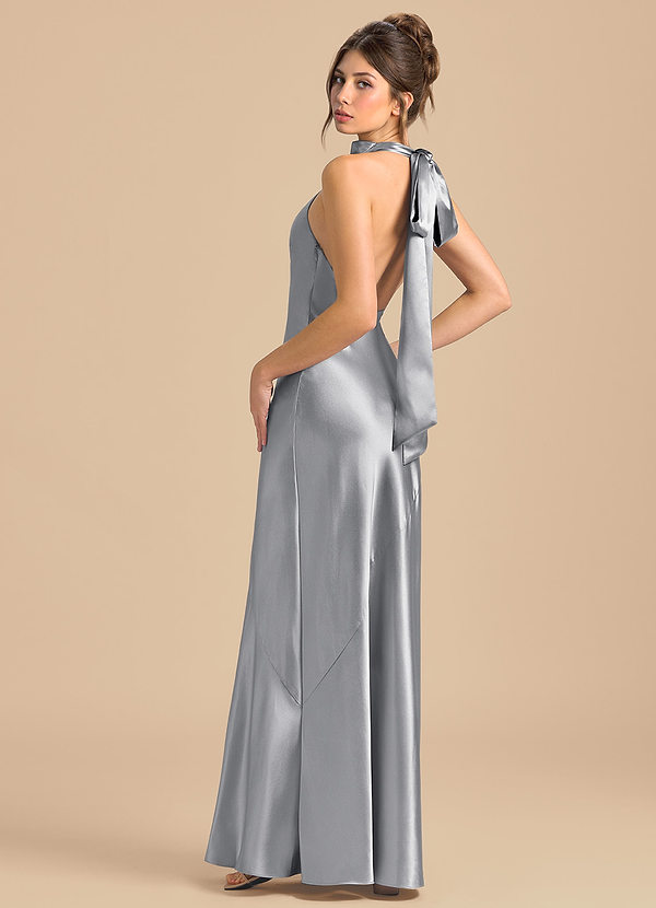 Azazie Velli Bridesmaid Dresses Silver Sheath High Neck Metallic Satin Dress image1