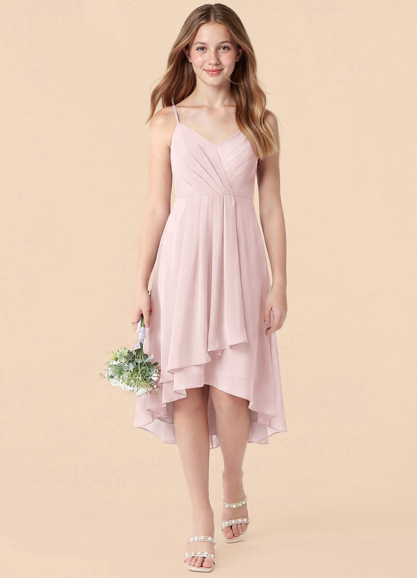 Azazie Mariam Junior Blushing Pink A-Line Pleated Chiffon Dress image1