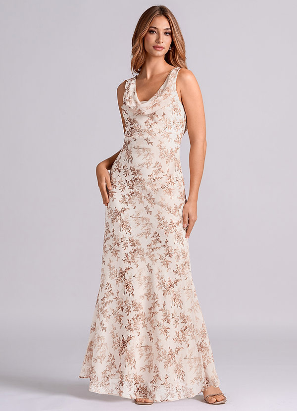 Azazie Rylina Bridesmaid Dresses Pink Fern Floral Mermaid Pleated Chiffon Dress image1