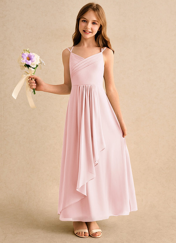 Azazie Zaida Junior Formal Sukienki dla dziewczynek sypiących kwiaty Linia A Pofałdowany Szyfon Długość kostki Sukienka image1