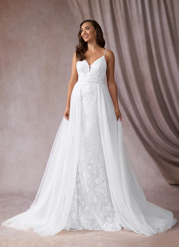 Azazie Sade Wedding Dresses A-Line Sequins Tulle Chapel Train Dress image1