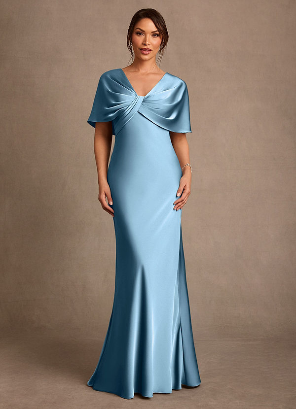 Azazie Dosia Kjoler til brudens mor Skede Plisseret Stræk satin Gulv-længde Kjole image1