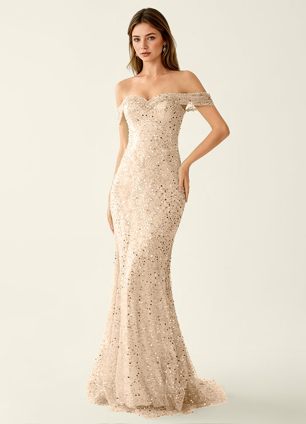 Caterina Champagne Beading Squins Lace Up Back Prom Dress image1