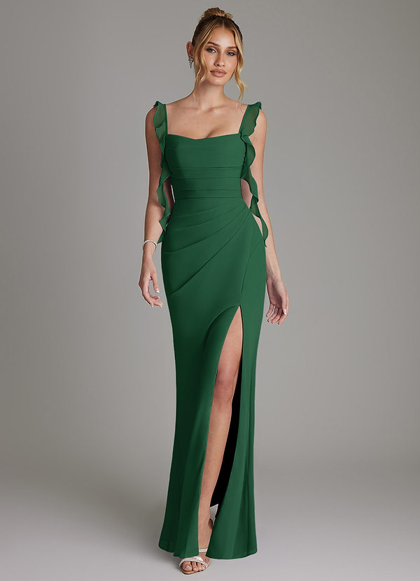 Azazie Jessamine Bridesmaid Dresses Dark Green Mermaid Corset Chiffon Dress image1