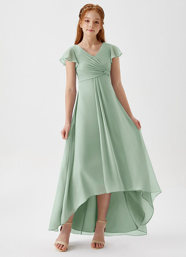 Azazie Breanne Junior A-Linie Chiffon Kleid Agave image1