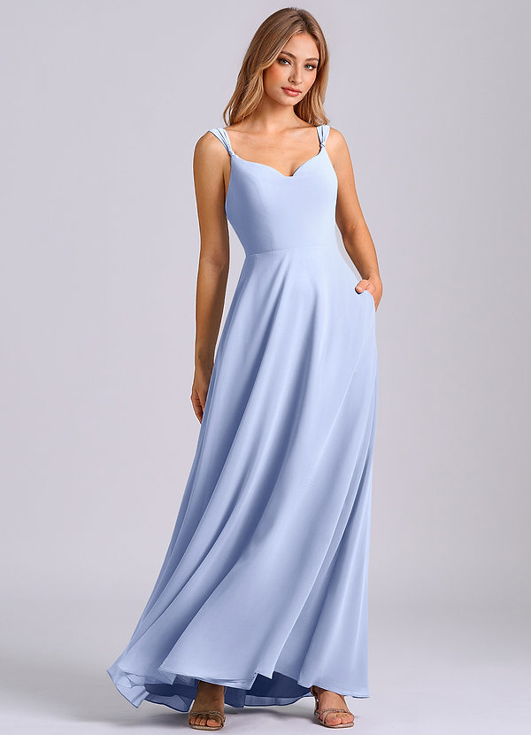 Azazie Beatrice 신부 들러리 드레스 A라인 스윗하트 네크라인 쉬폰 바닥 길이 드레스 image1