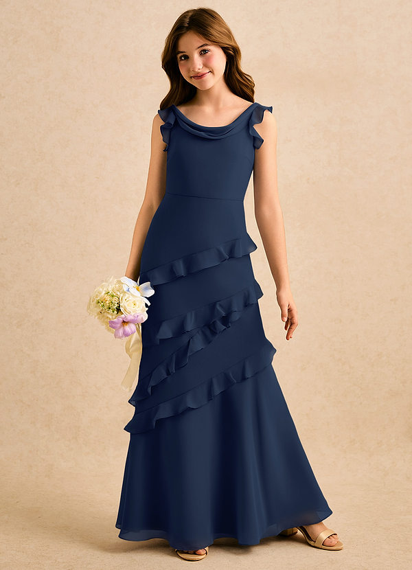 Azazie Aria Girls Formal Sukienki dla dziewczynek sypiących kwiaty Syrena Marszczony Szyfon Długość podłogi Sukienka image1