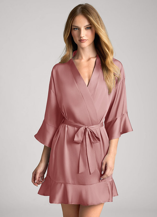 front Dammig Ros Rufflad satinmorgonrock