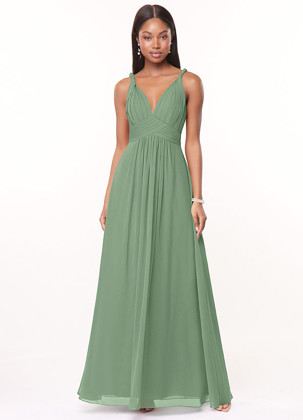 Azazie Maren Abiti da Damigella Abito A-Line in Chiffon Plissettato Matcha image1
