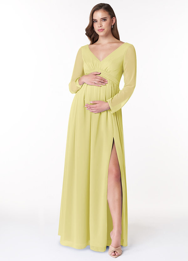 Azazie Teton Maternity Bridesmaid Dresses A-Line Long Sleeve Chiffon Floor-Length Dress image1