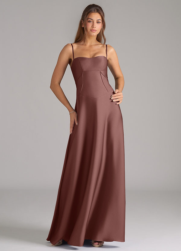 Azazie Valentine Suknie dla druhen Linia A Gorset Satyna elastyczna Do ziemi Sukienka image1