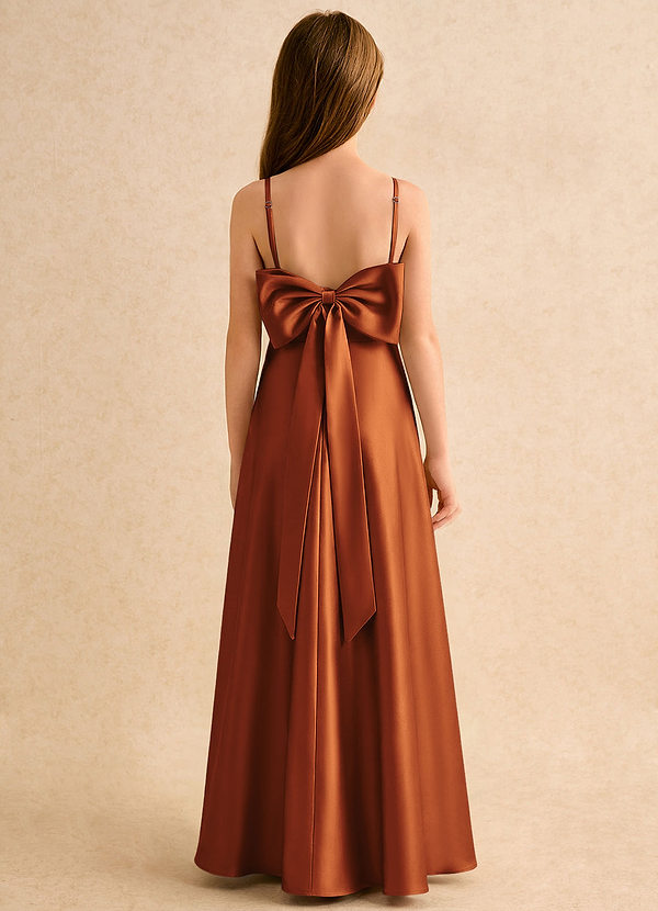 Azazie Joella Girls Formal Flower Girl Dresses Cinnamon A-Line Pleated Stretch Satin Dress image1