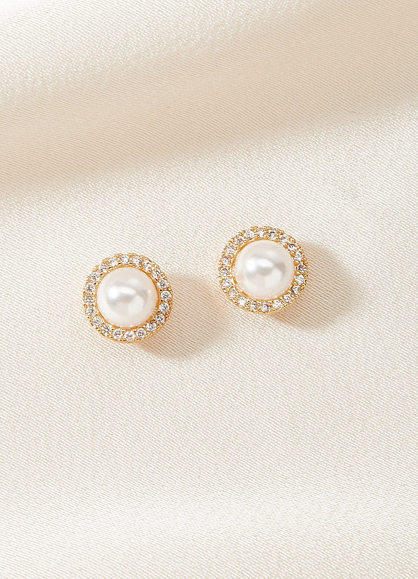 front Pearl Halo Stud Earrings
