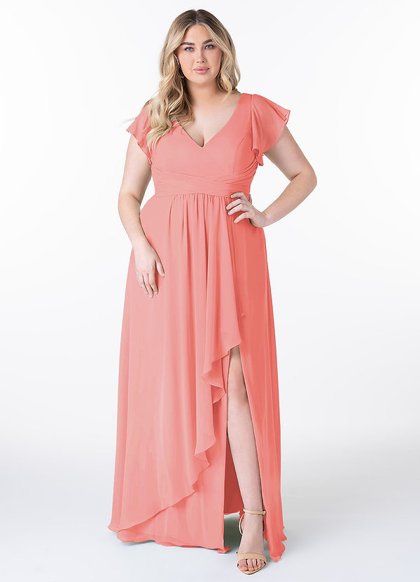 Azazie Omari Bridesmaid Dresses Coral A-Line Chiffon Dress image1