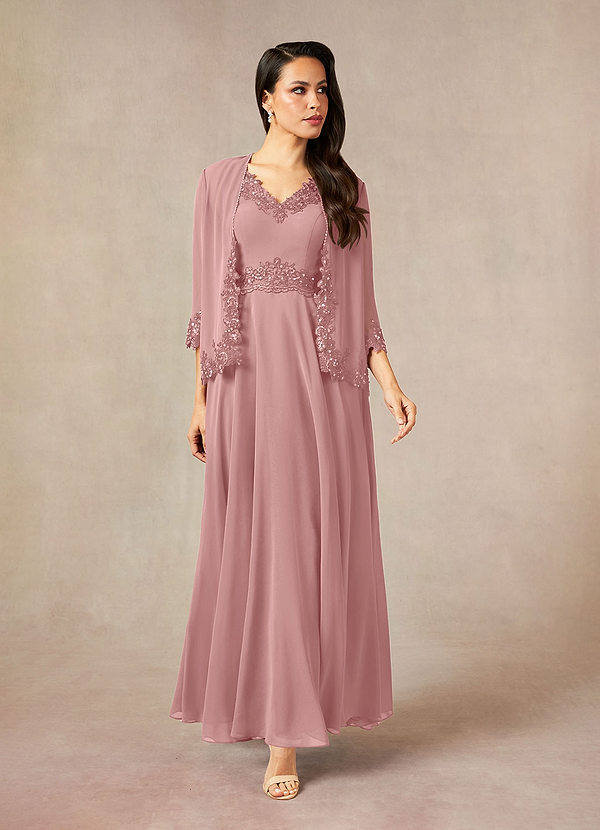 Azazie Devana Robes de mère de la mariée Robe Trapèze en Mousseline de soie Sequins Rose Poussiéreuse image1