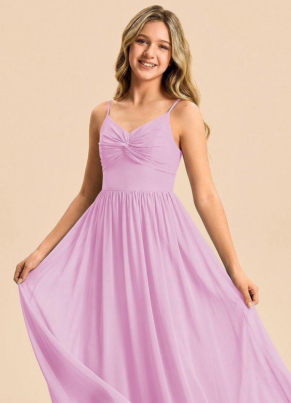Azazie Zeya Junior Vestido Rosa Caramelo de Gasa de Corte en A image1