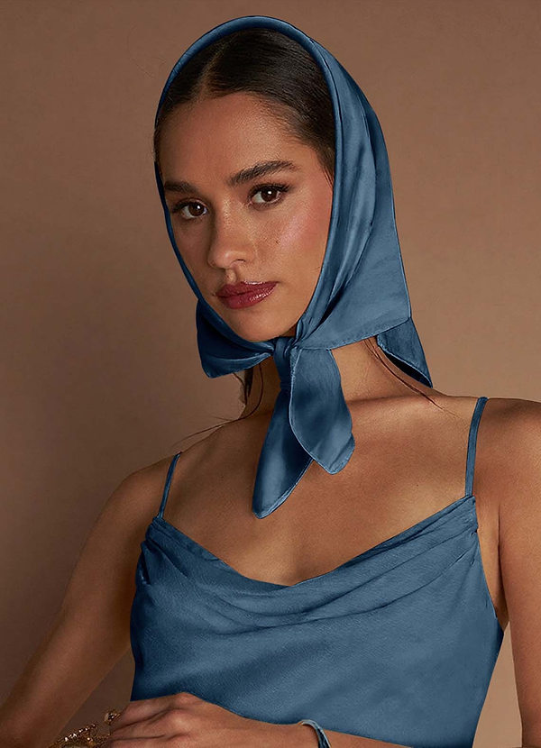 front Matching Color Floral Matte Satin Scarf