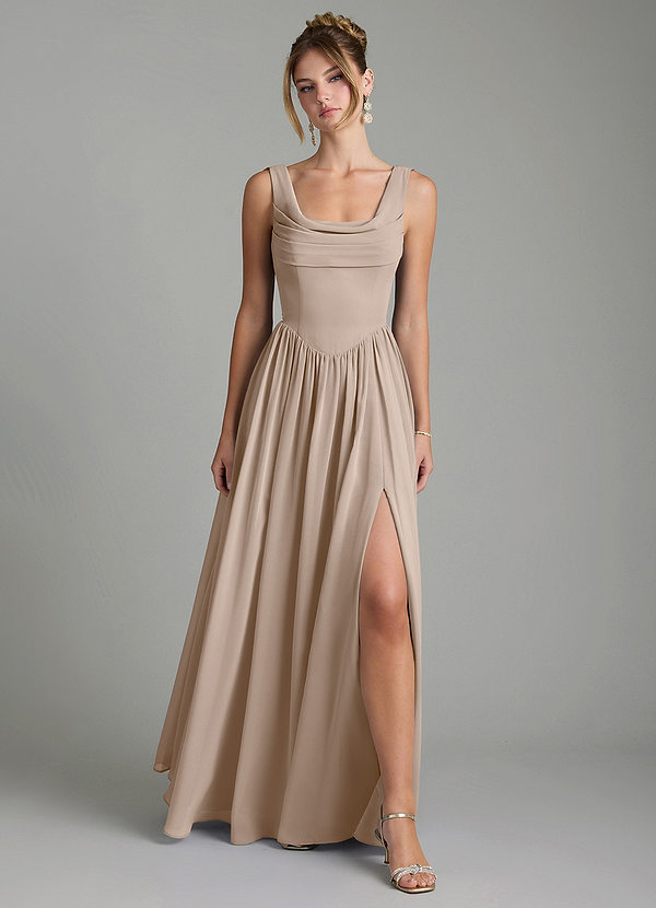Novi Bridesmaid Dresses Taupe A-Line Pleated Chiffon Dress image1