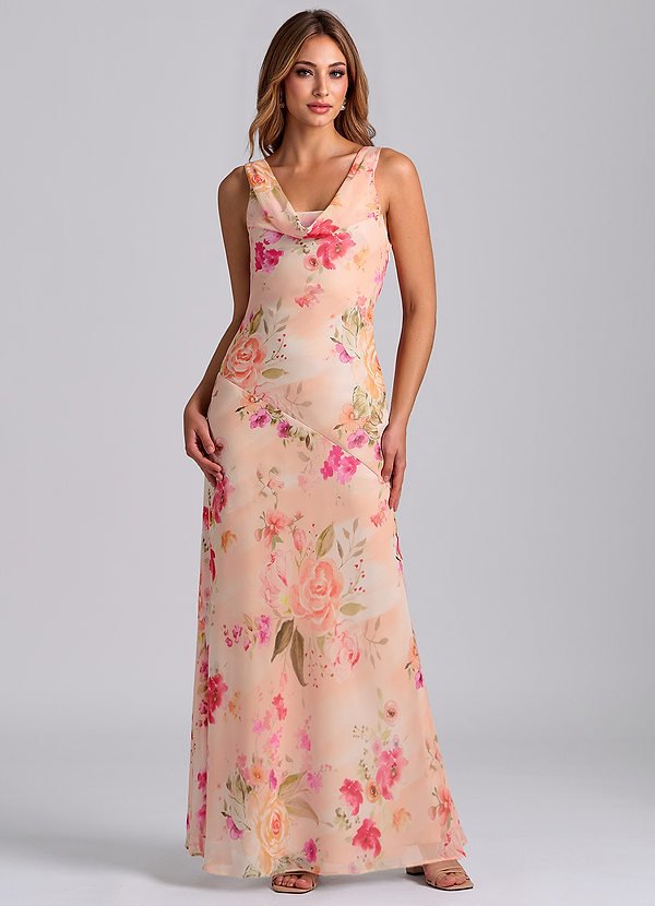 Azazie Rylina Bridesmaid Dresses Abstract Bouquet Floral Mermaid Pleated Chiffon Dress image1