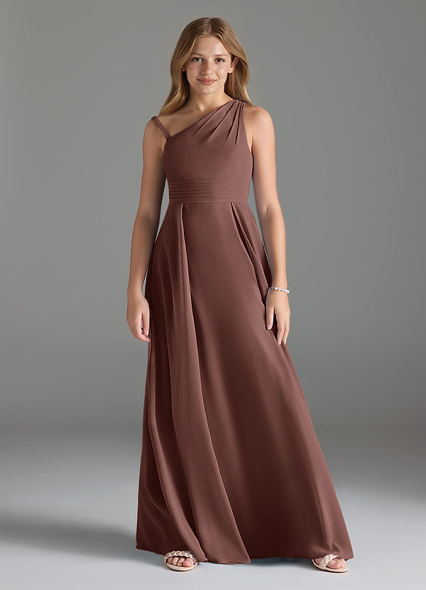 Azazie Dallas Junior A-Linie Plissee Chiffon Kleid Espresso image1