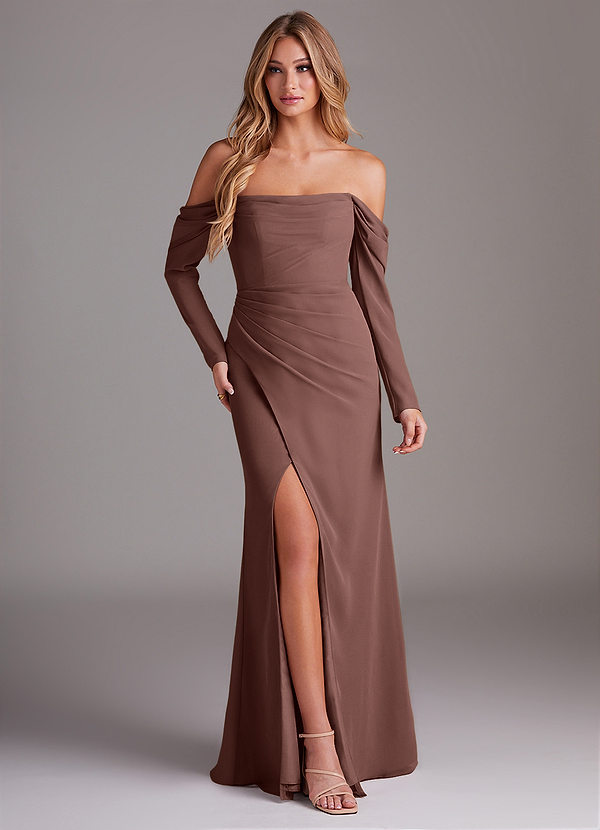 Azazie Hallie Abiti da Damigella Abito Sirena in Chiffon Manica Lunga Espresso image1