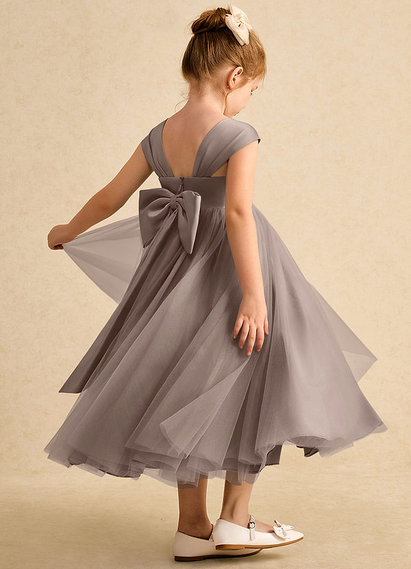 Azazie Chickadee Flower Girl Dresses Taupe Ball-Gown Sweetheart Neckline Matte Satin Dress image1