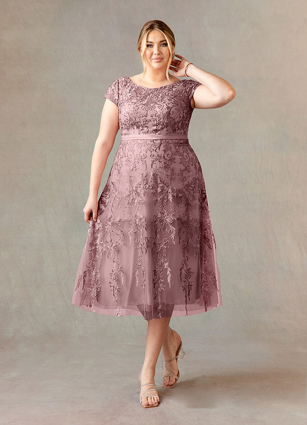 Azazie Sanna Mother of the Brides Dresses Dusty Rose A-Line Scoop Lace Tulle Dress image1