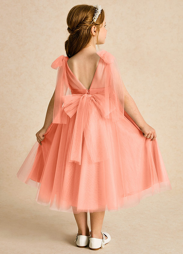 Azazie Dori Robes de Fillette d'Honneur Robe Trapèze en Tulle Rayé Coucher De Soleil image1