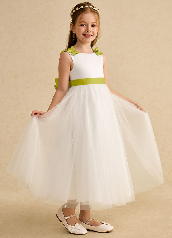 Azazie Lilli Blumenkinder Kleider A-Linie Schleifen Tüll Kleid Elfenbein Zitronengras image1
