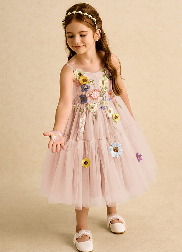 Azazie Osea Flower Girl Dresses English Rose Ball-Gown Pleated Tulle Dress image1