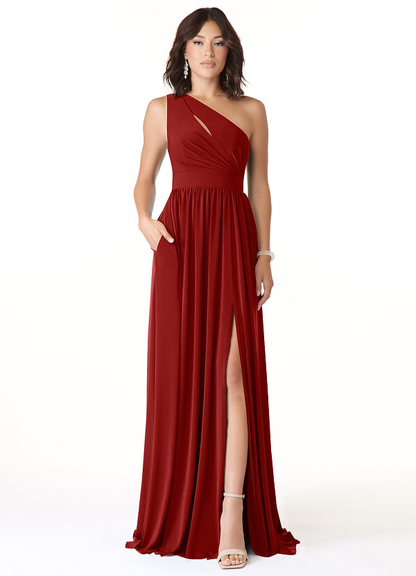 Azazie Jasna Robes Demoiselle d'honneur Robe Trapèze en Tricot de luxe Ue épaule Écarlate image1